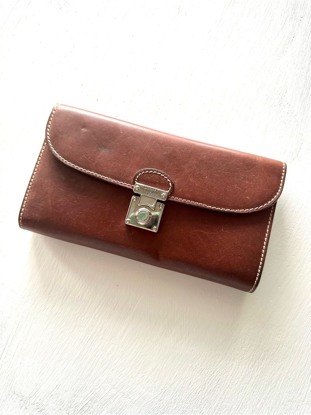 Vintage Dooney & Bourke Alto Pushlock Clutch Wallet in Brown Leather